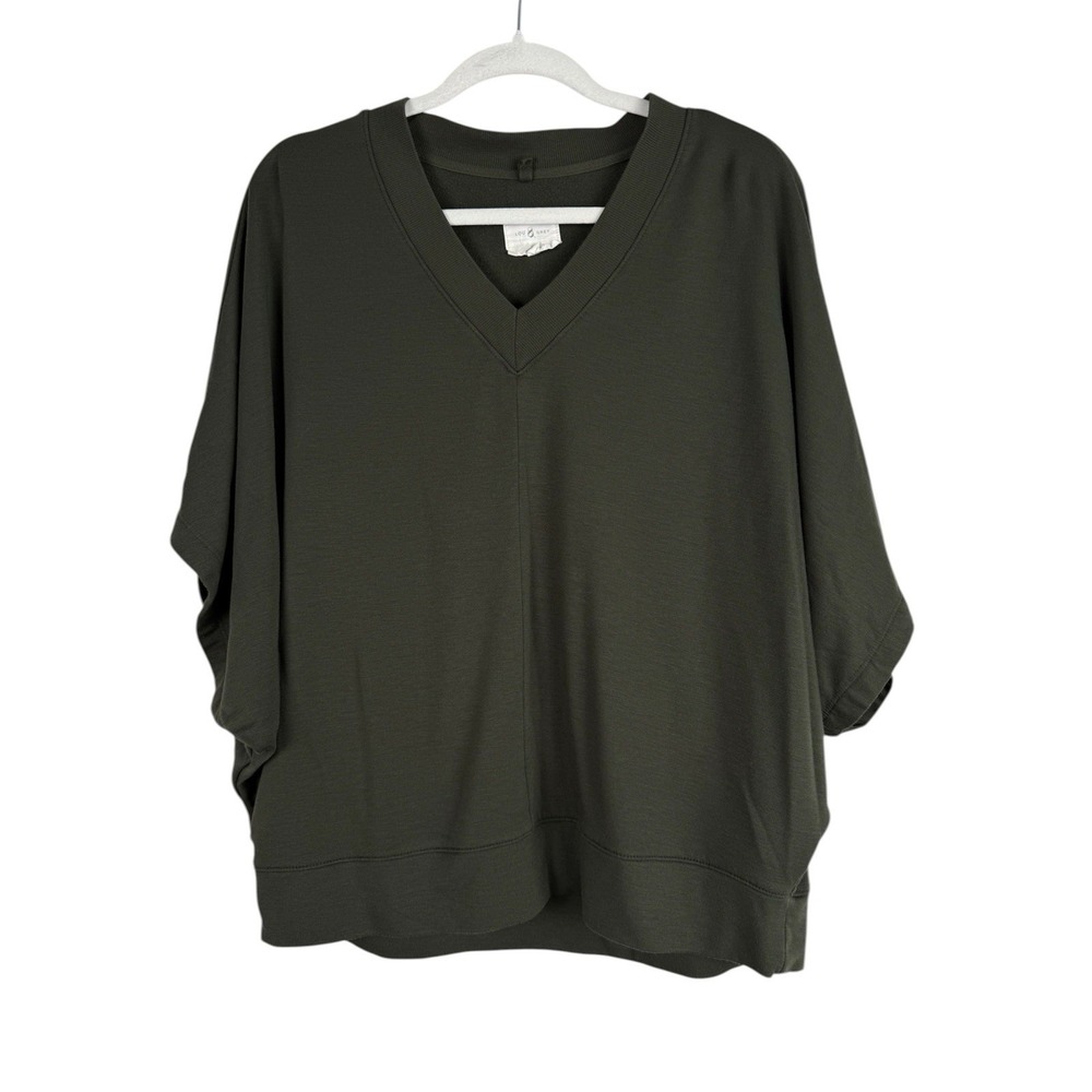 Lou & Grey Signature Soft Wetland Green V-Neck Poncho Sweater Knit Top Women's S